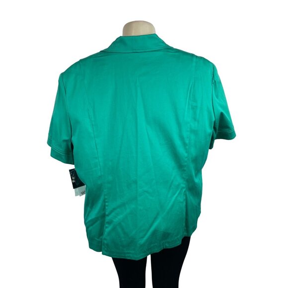 Studio I Womens Green Short Sleeve Button Down Stretchable Shirt Sz 24W - New - Picture 3 of 10